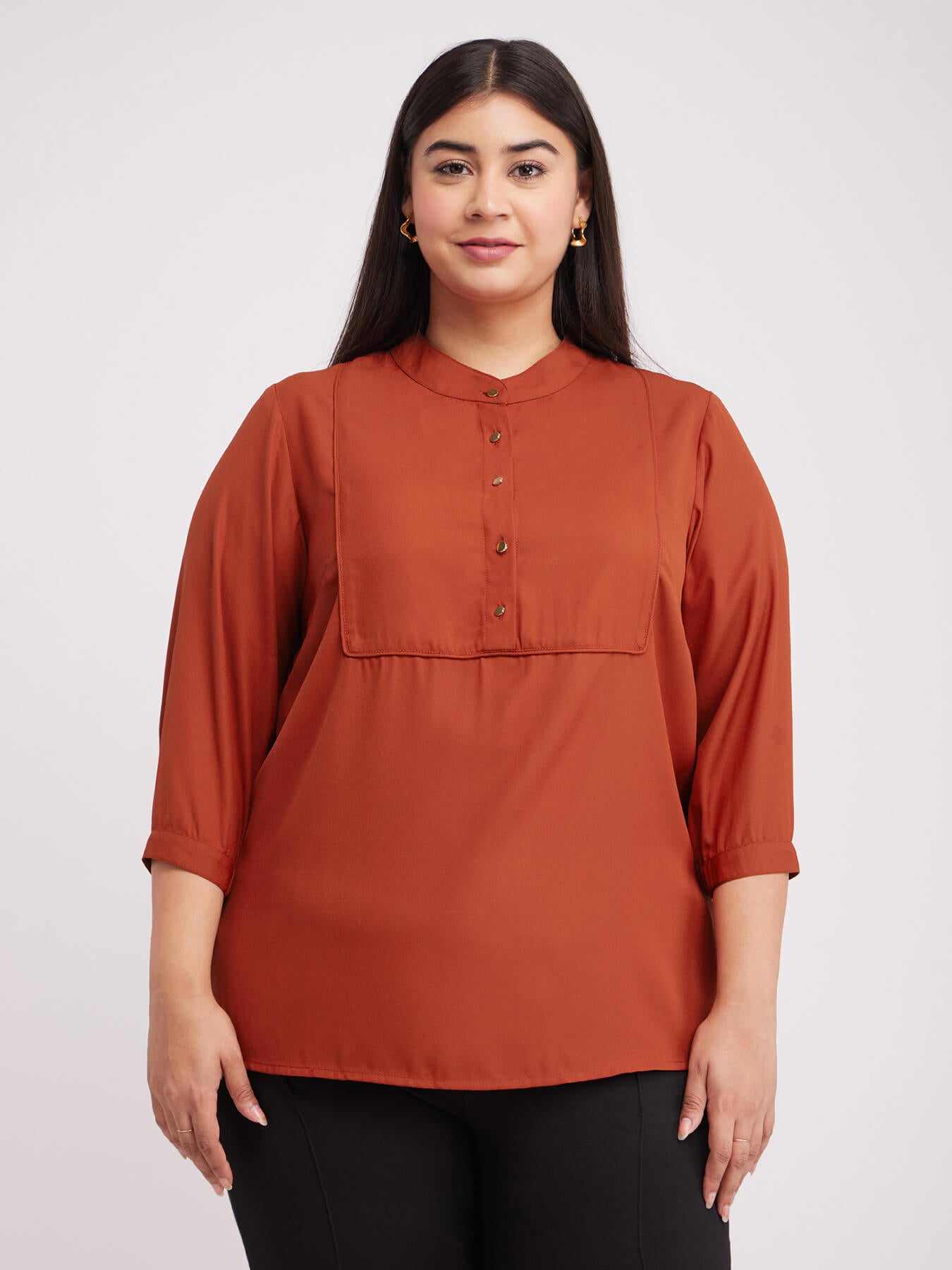 Front Button Detail Top - Rust