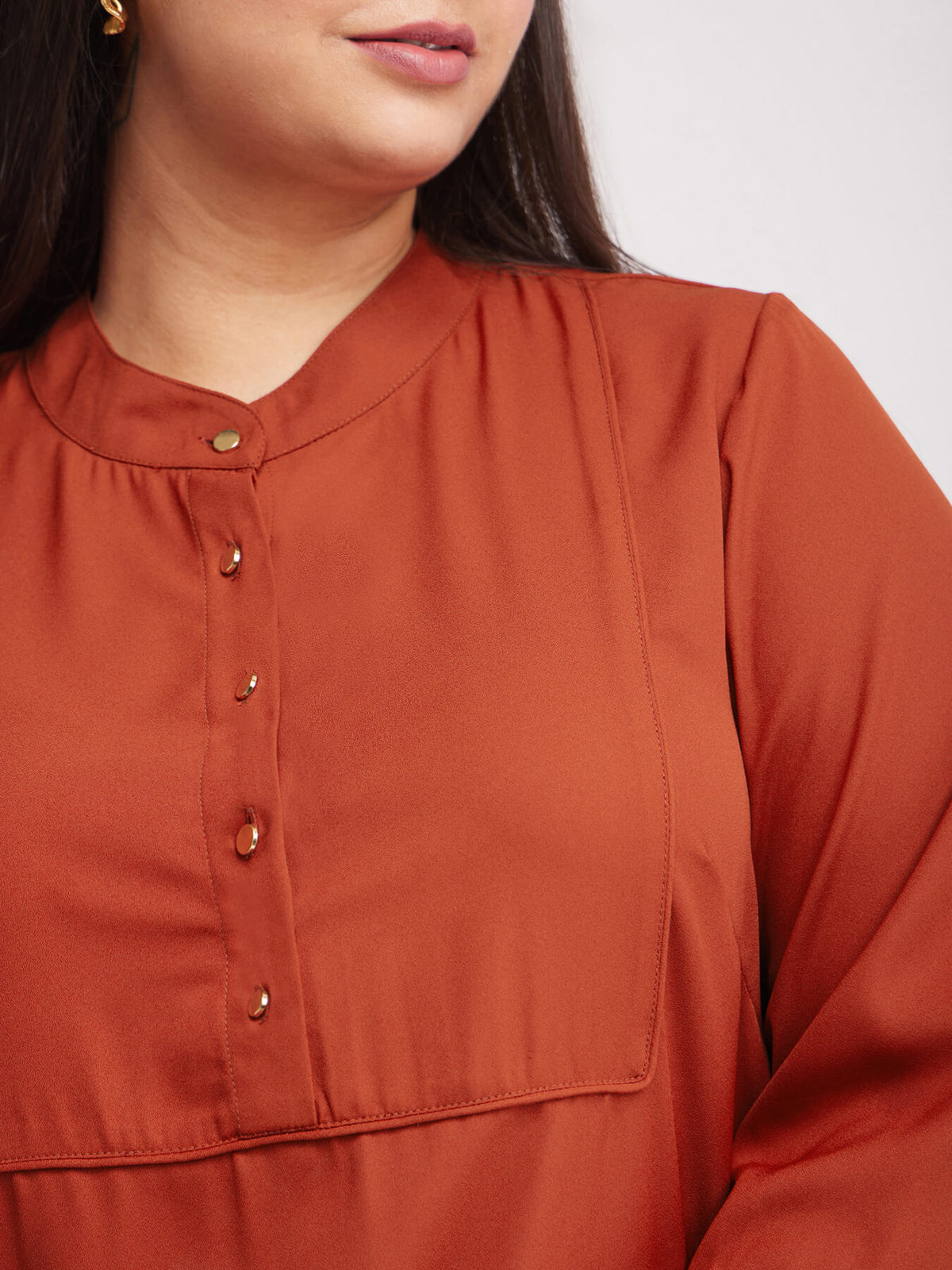 Front Button Detail Top - Rust