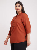 Front Button Detail Top - Rust