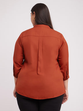 Front Button Detail Top - Rust