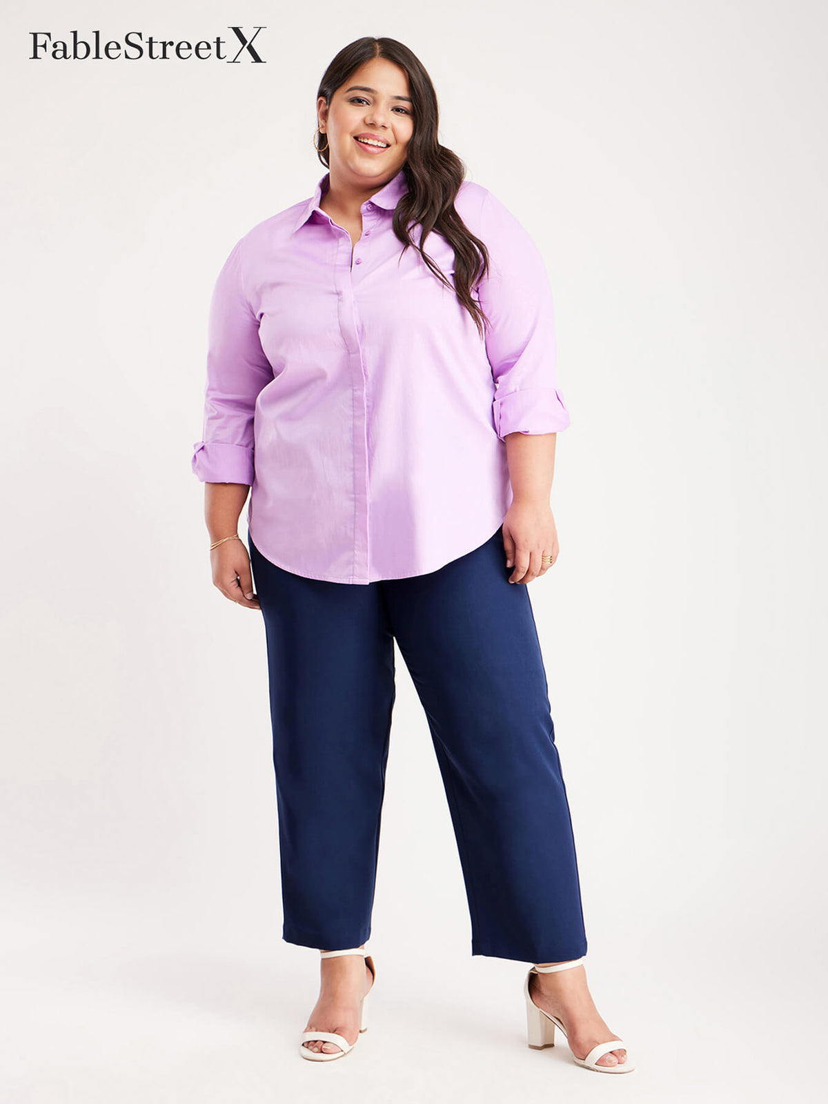Elasticated Wide Leg Trousers - Navy Blue