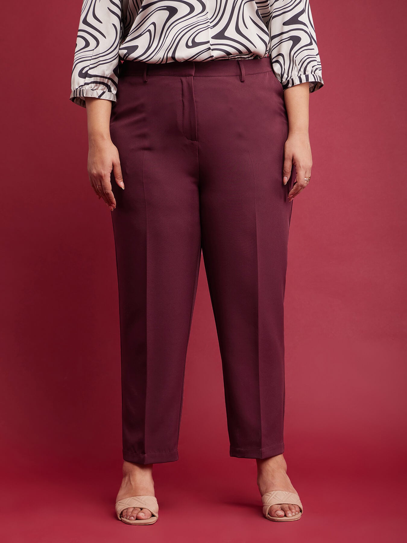 Straight Fit Trousers - Maroon