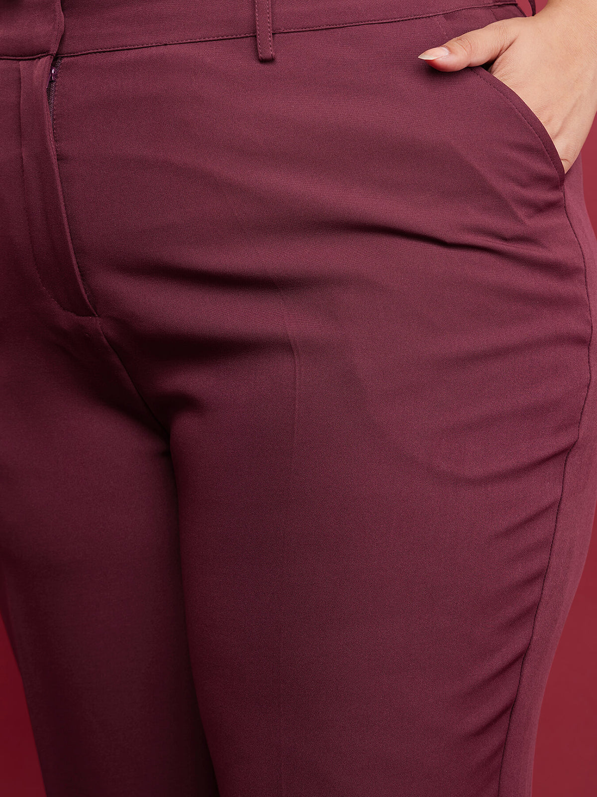 Straight Fit Trousers - Maroon