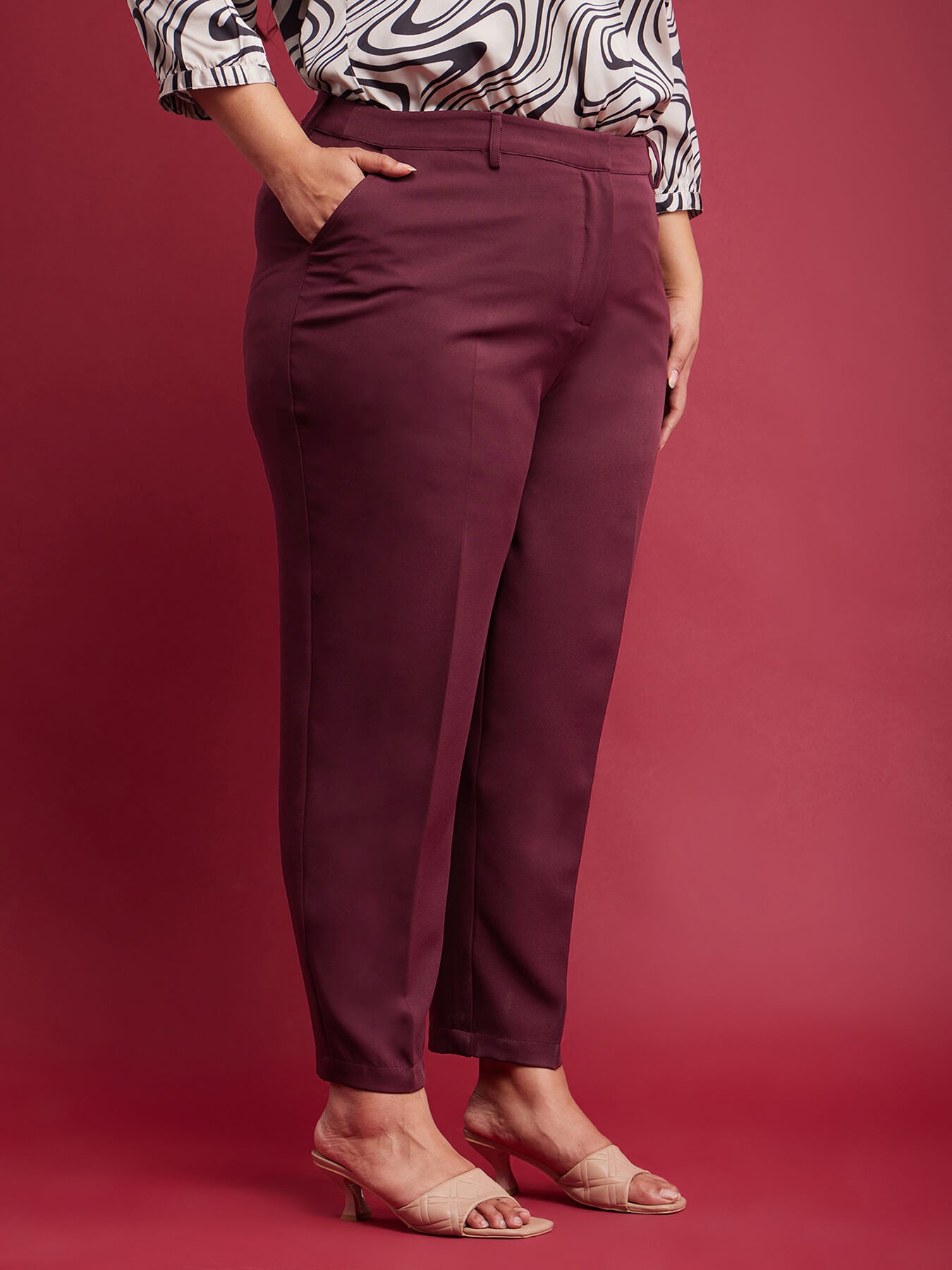 Straight Fit Trousers - Maroon