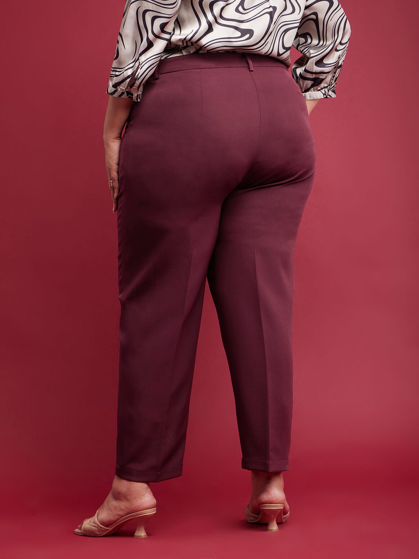 Straight Fit Trousers - Maroon