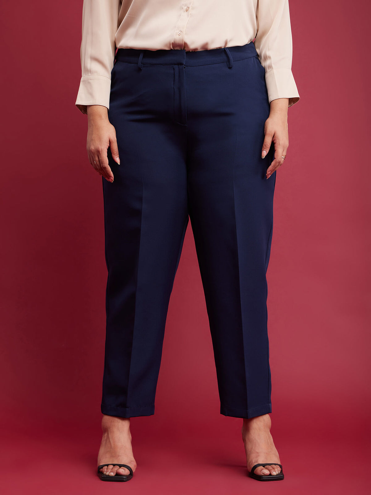 Straight Fit Trousers - Navy Blue