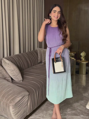 Ombre Pleated Knit Dress - Purple
