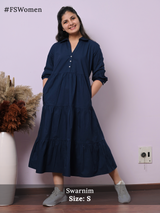 Cotton 3 Tiered Dress - Navy Blue