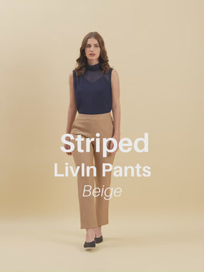 LivIn Striped Bootcut Pants - Beige