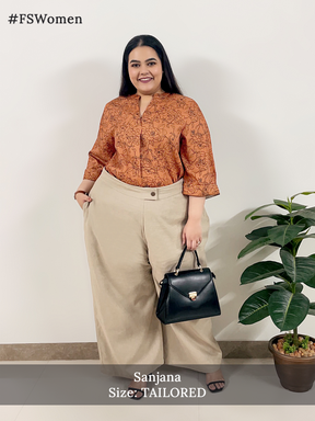 Mandarin V Neck Floral Top - Rust And Black