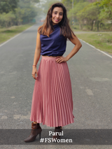 Accordion Pleated Satin Skirt - Dusty Pink