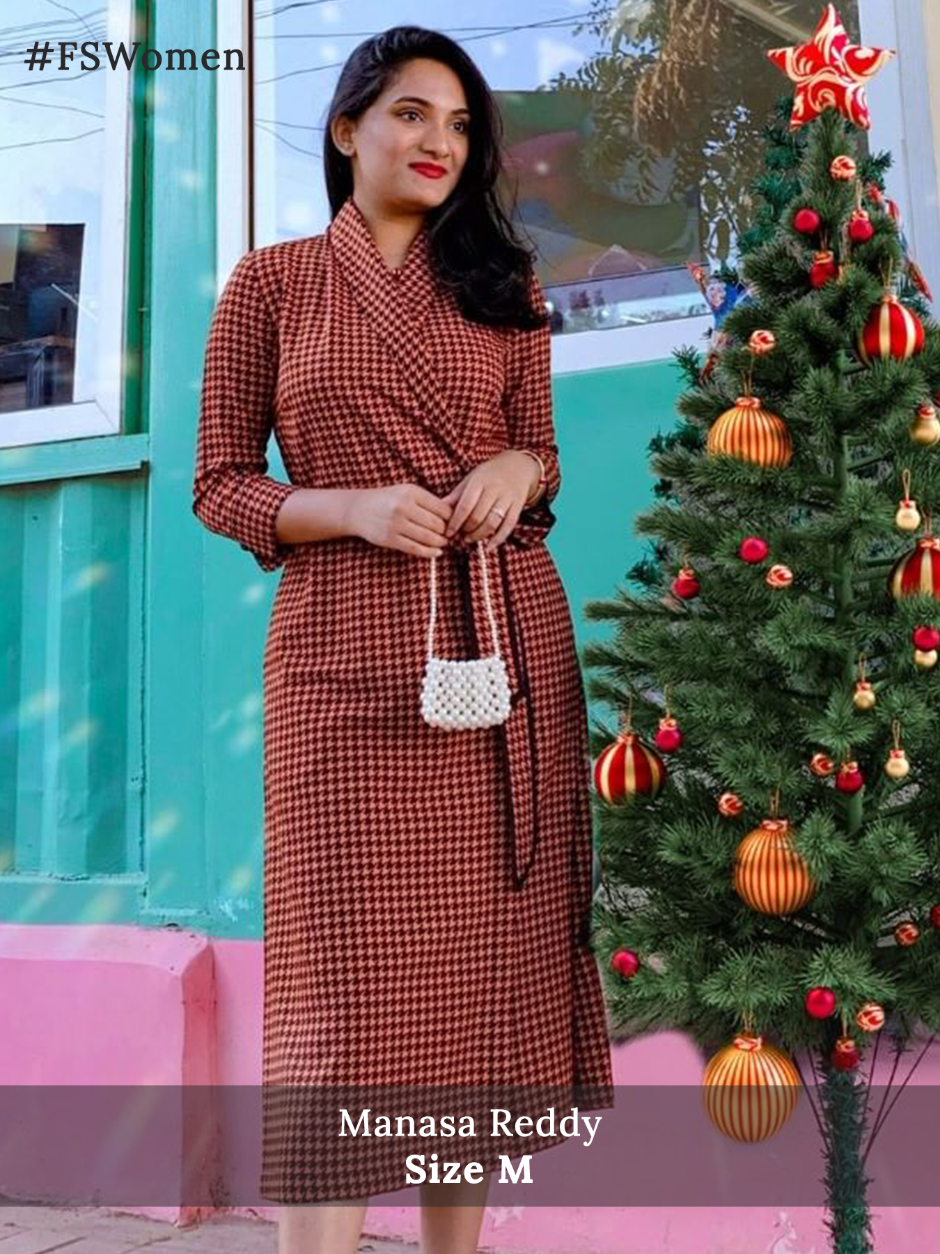 Houndstooth Print Faux Wrap Dress - Orange and Black| Formal Dresses