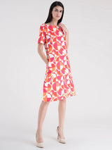 Abstract Print Shift Dress - Fuchsia and Orange