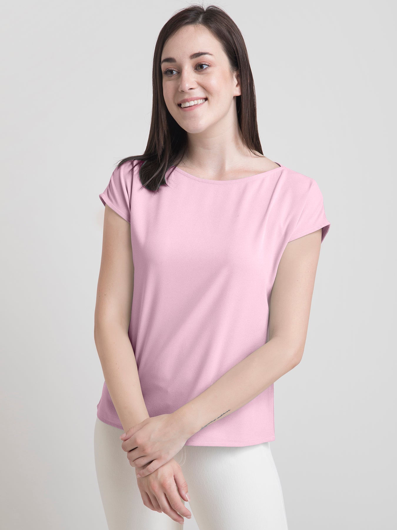 Boat Neck Drop Shoulder Top - Baby Pink