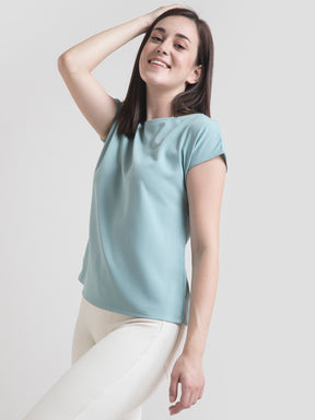 Boat Neck Drop Shoulder Top - Teal| Formal Tops