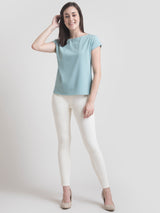 Boat Neck Drop Shoulder Top - Teal| Formal Tops