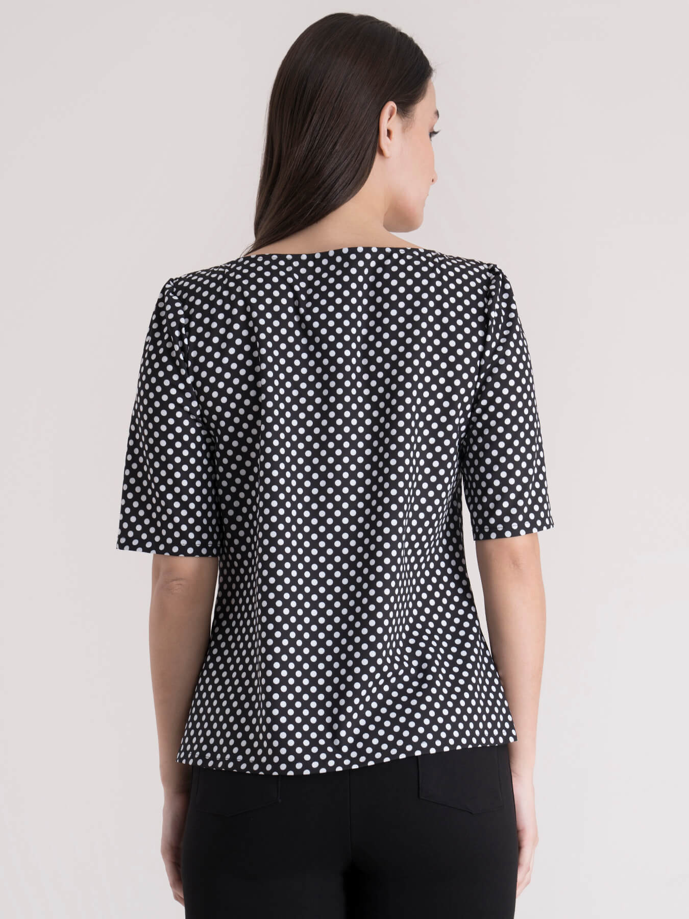 Boat Neck Polka Print Top - Black and White