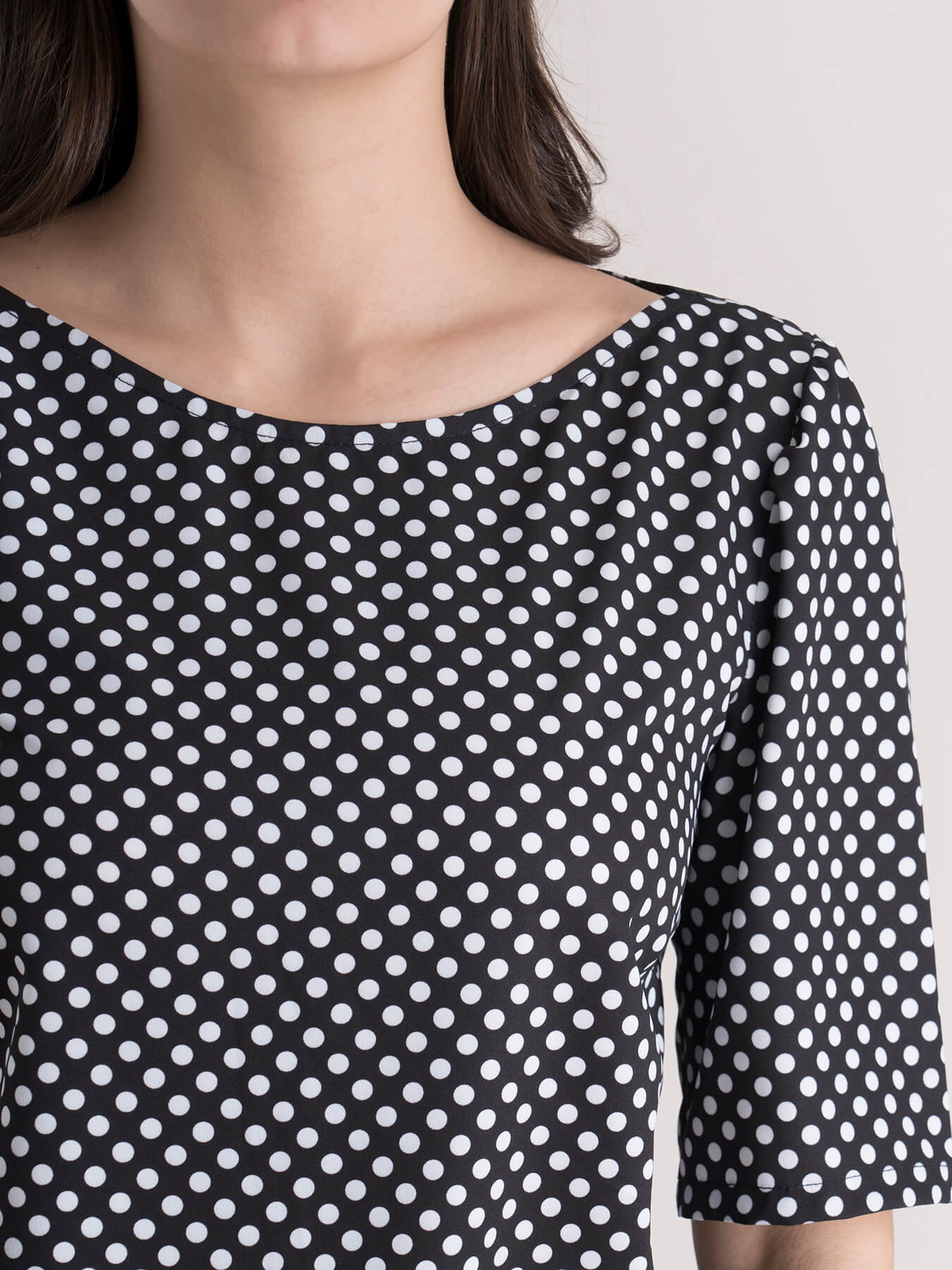Boat Neck Polka Print Top - Black and White