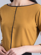 Boat Neck Colour Block Top - Mustard and Black