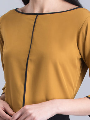 Boat Neck Colour Block Top - Mustard and Black