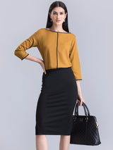 Boat Neck Colour Block Top - Mustard and Black