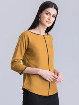 Boat Neck Colour Block Top - Mustard and Black