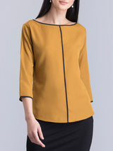 Boat Neck Colour Block Top - Mustard and Black