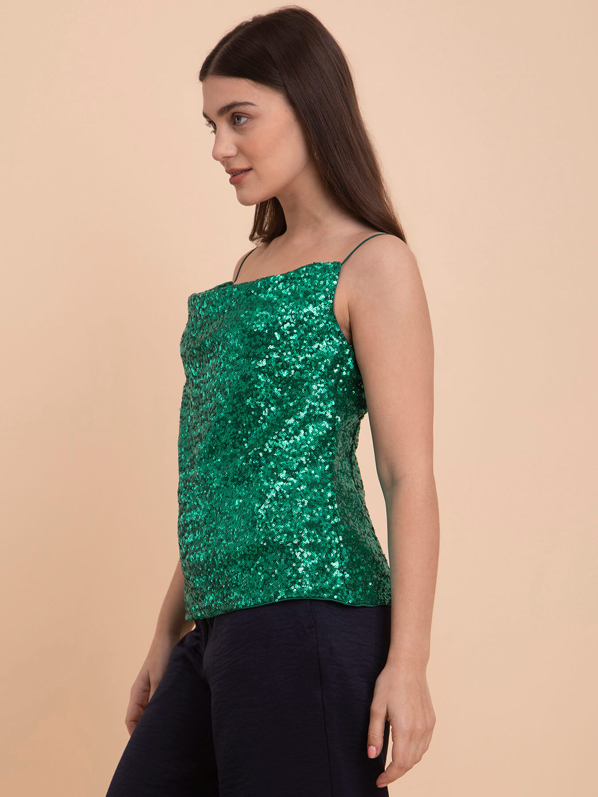 Sequin Cowl Neck Camisole - Green