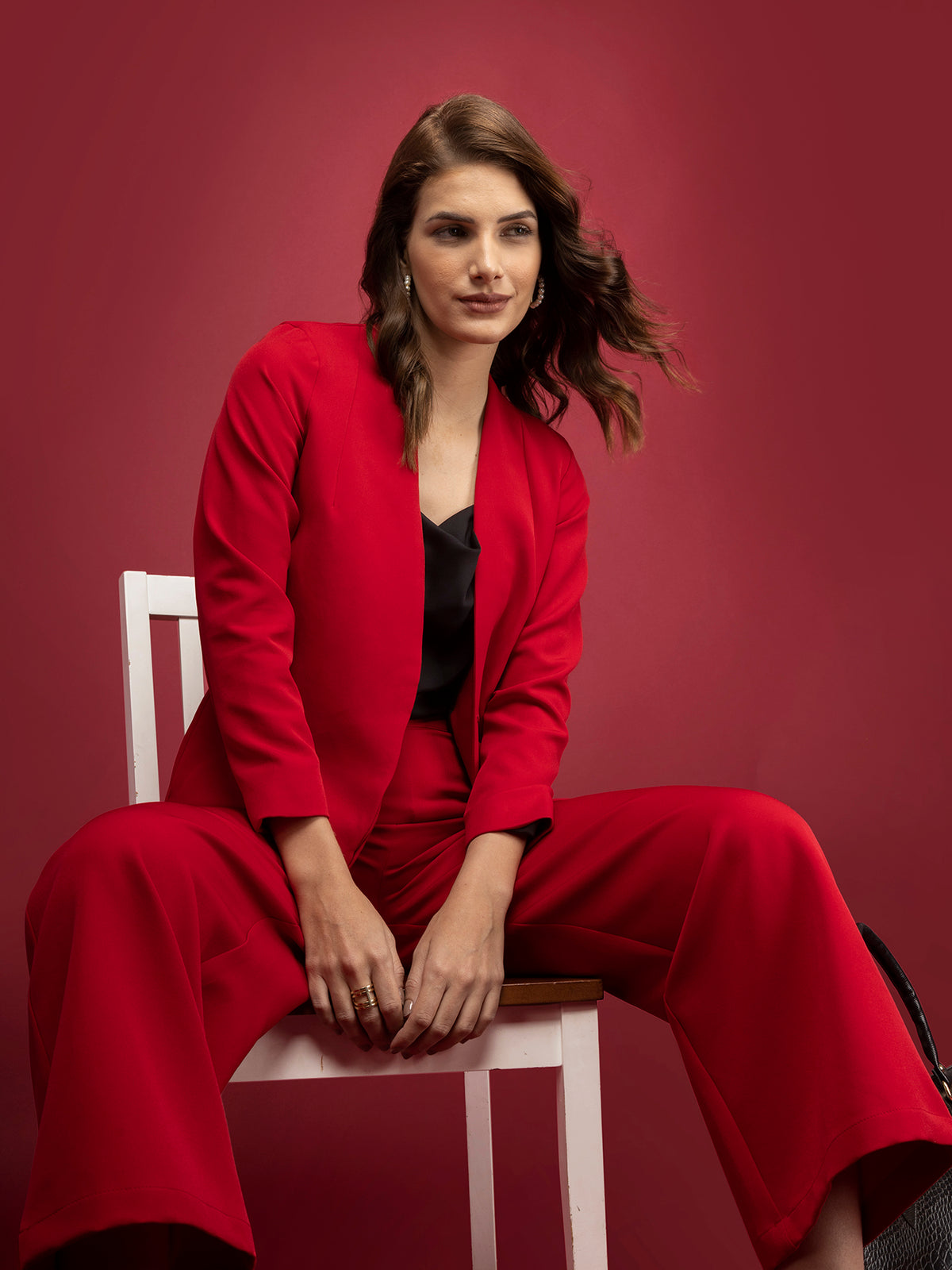 Blazer And Wide Legged Trousers Co-ord - Red