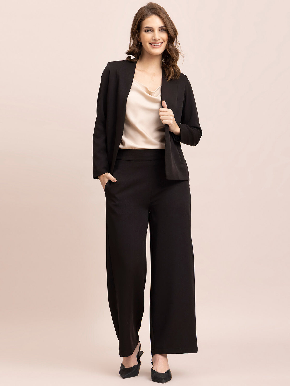 Blazer And Wide Legged Trousers Co-ord - Black