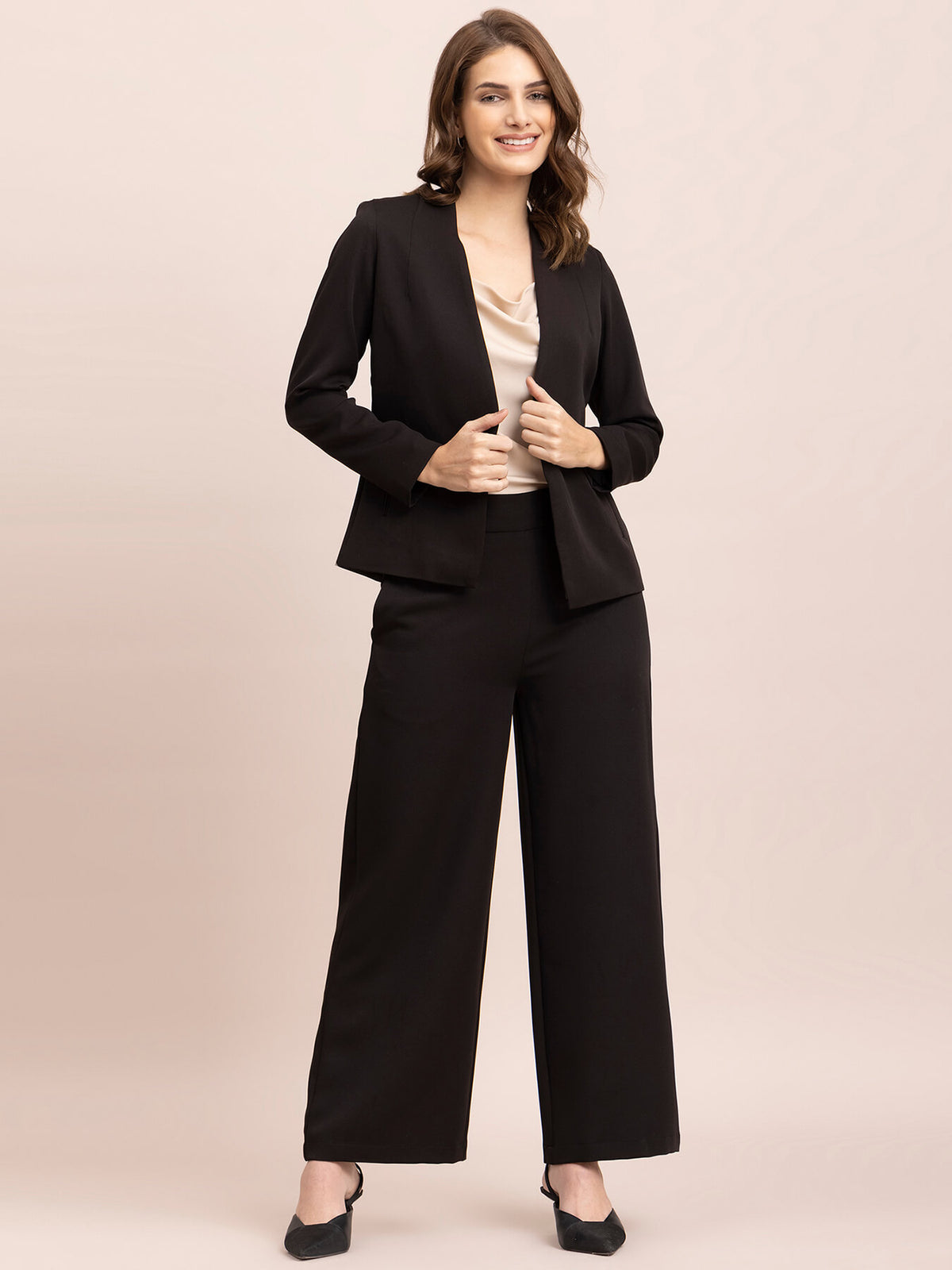 Blazer And Wide Legged Trousers Co-ord - Black