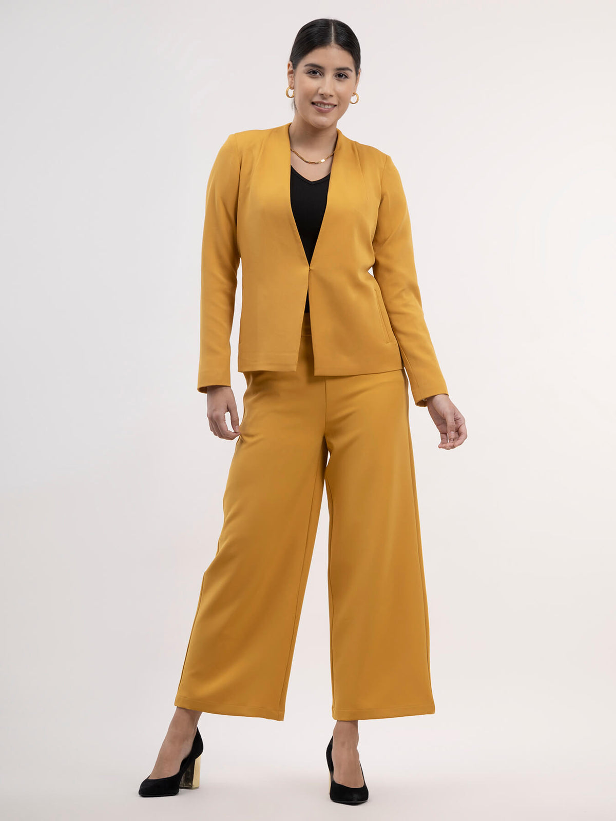 Blazer And Wide Legged Trousers Co-ord - Mustard