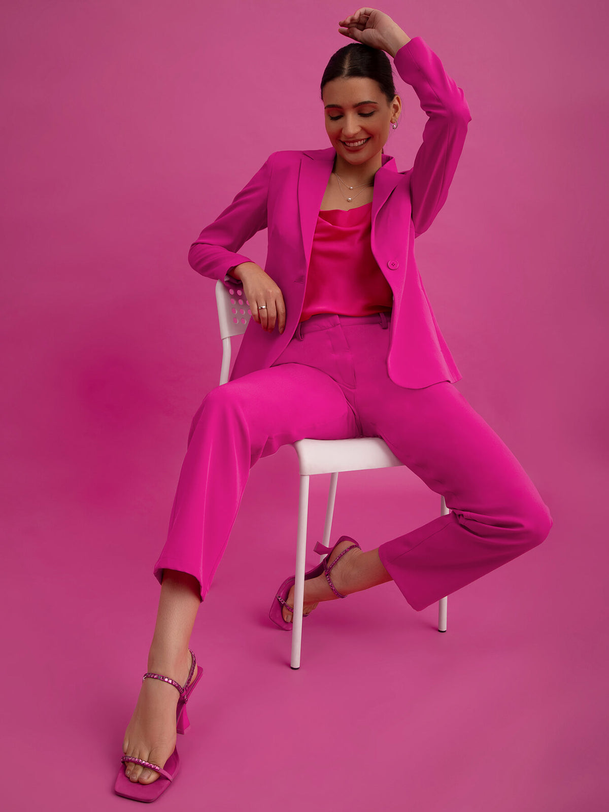 Single Breasted Blazer And Trousers Co-ord - Fuchsia