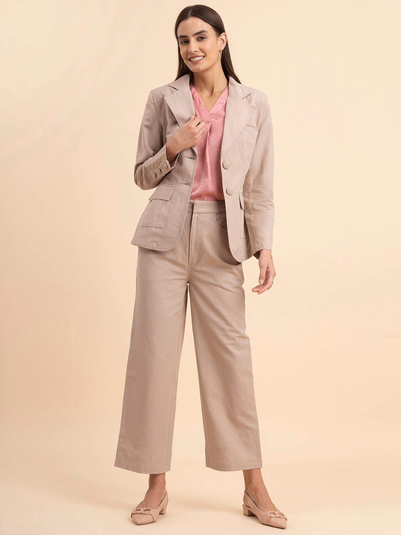 Linen Blazer and Trousers Co-ord - Beige