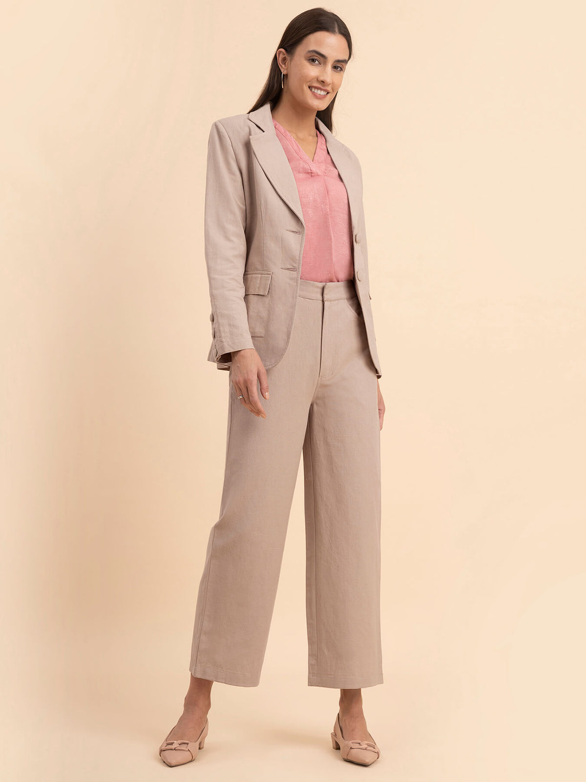 Linen Blazer and Trousers Co-ord - Beige