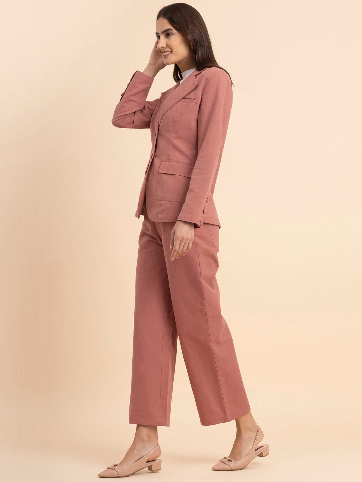 Linen Blazer and Trousers Co-ord - Dusty Pink
