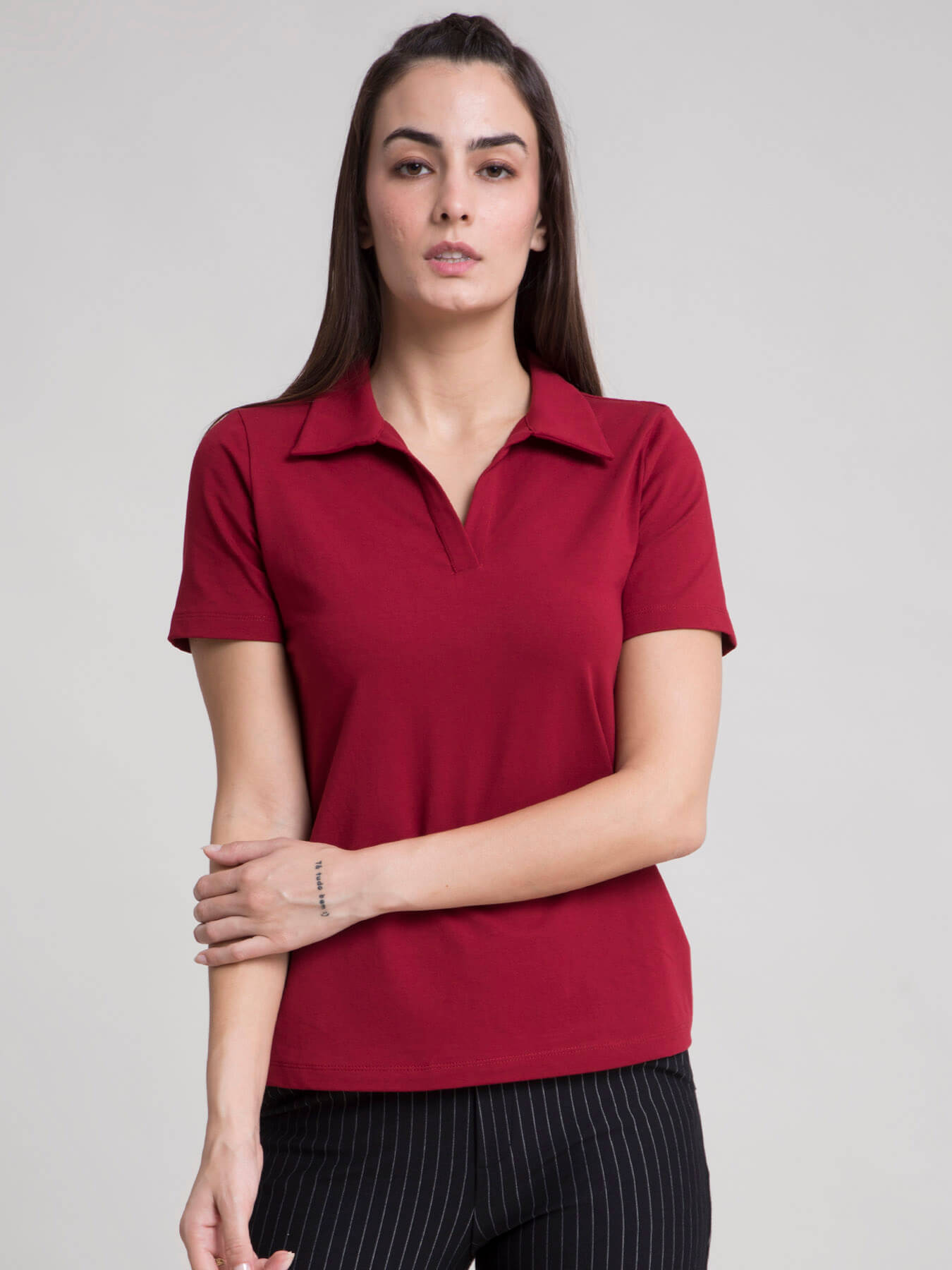 4 Way Stretch Collared LivIn T-shirt - Maroon