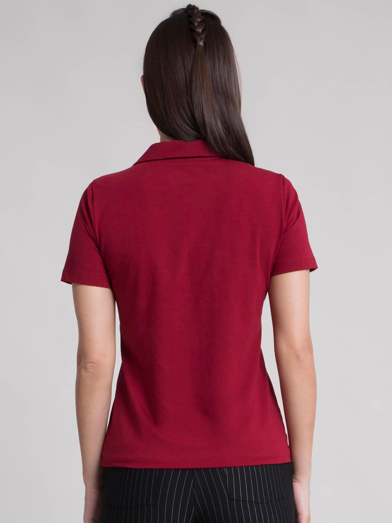 4 Way Stretch Collared LivIn T-shirt - Maroon