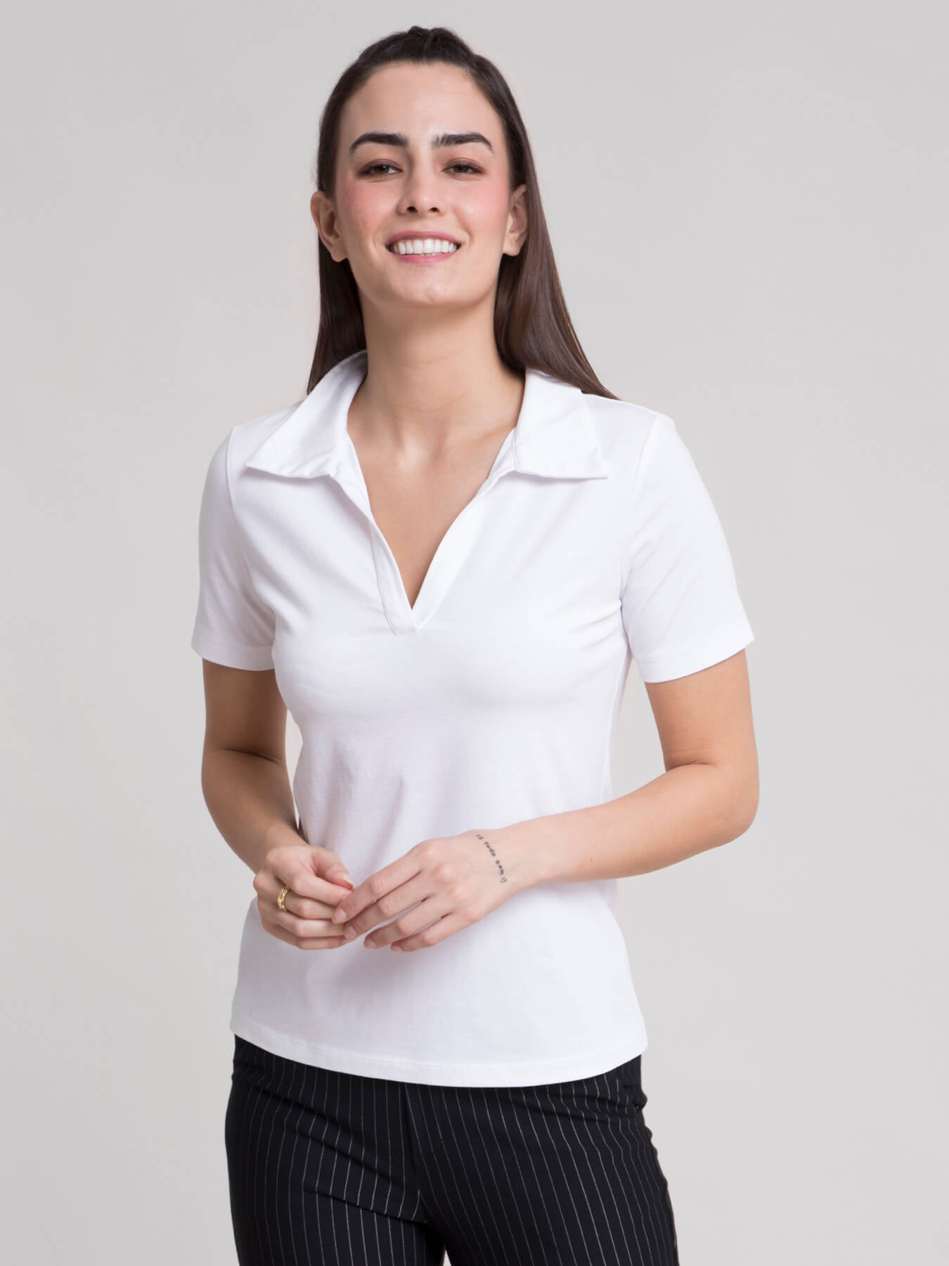 4 Way Stretch Collared LivIn T-shirt - White