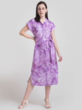 Collared Marble Print Shirt Dress - Lilac