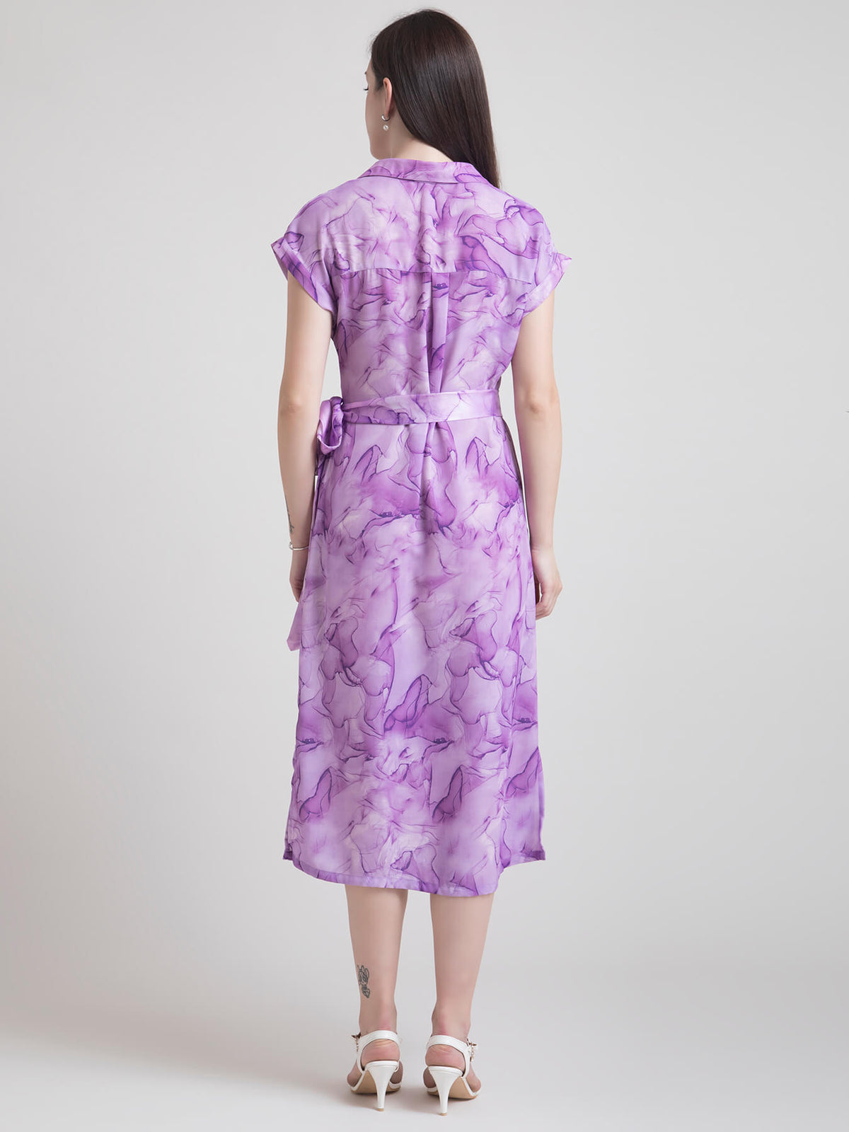 Collared Marble Print Shirt Dress - Lilac