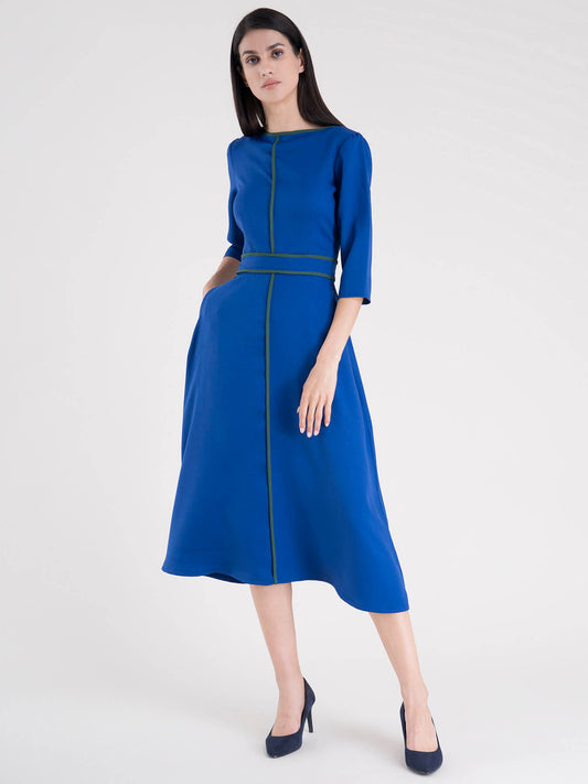 Color Block A- Line Dress - Royal Blue