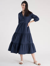 Cotton 3 Tiered Dress - Navy Blue