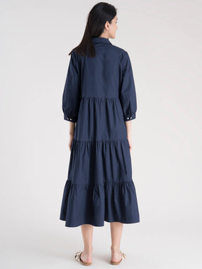 Cotton 3 Tiered Dress - Navy Blue