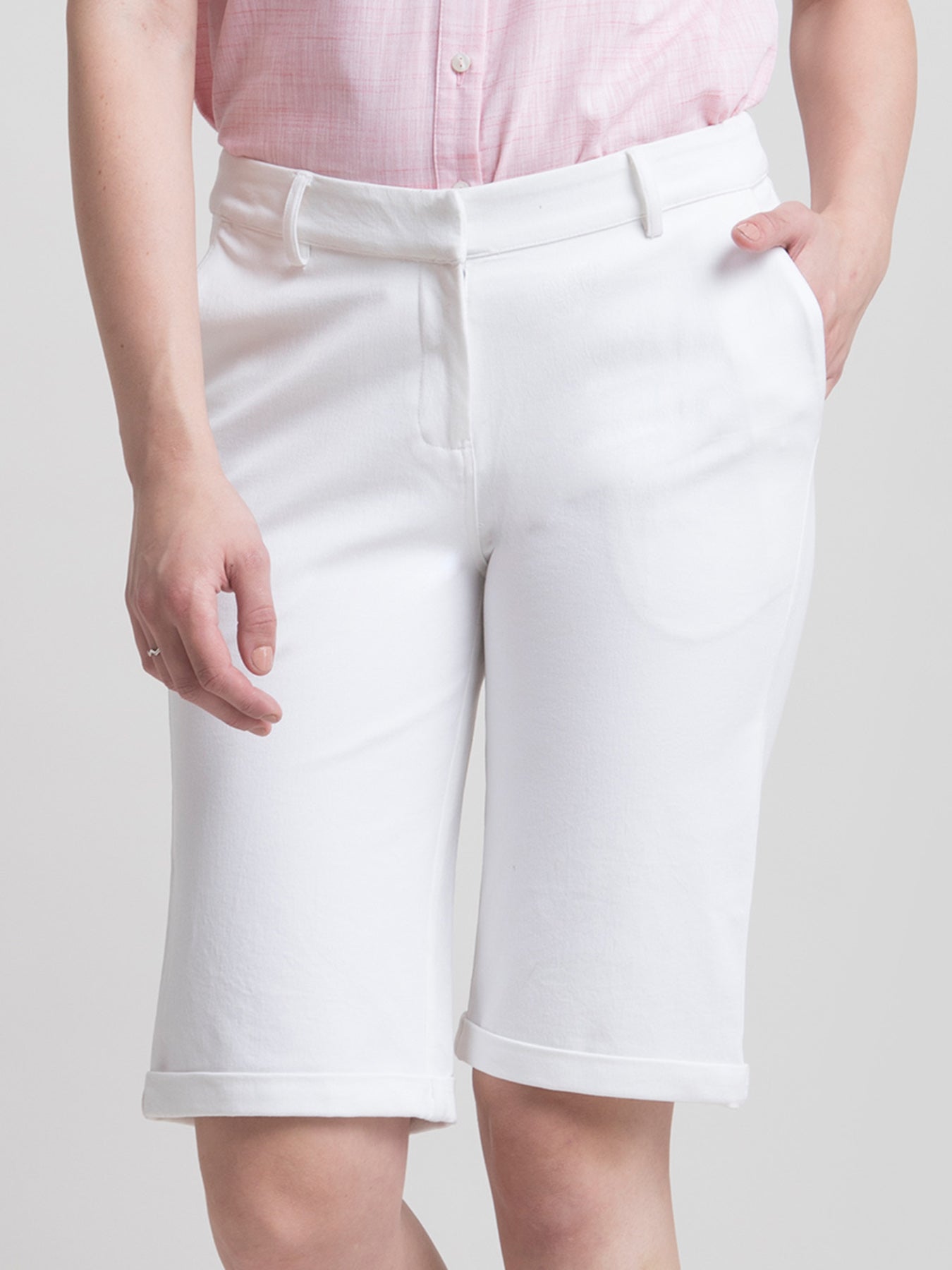 Cotton Above Knee Shorts - White