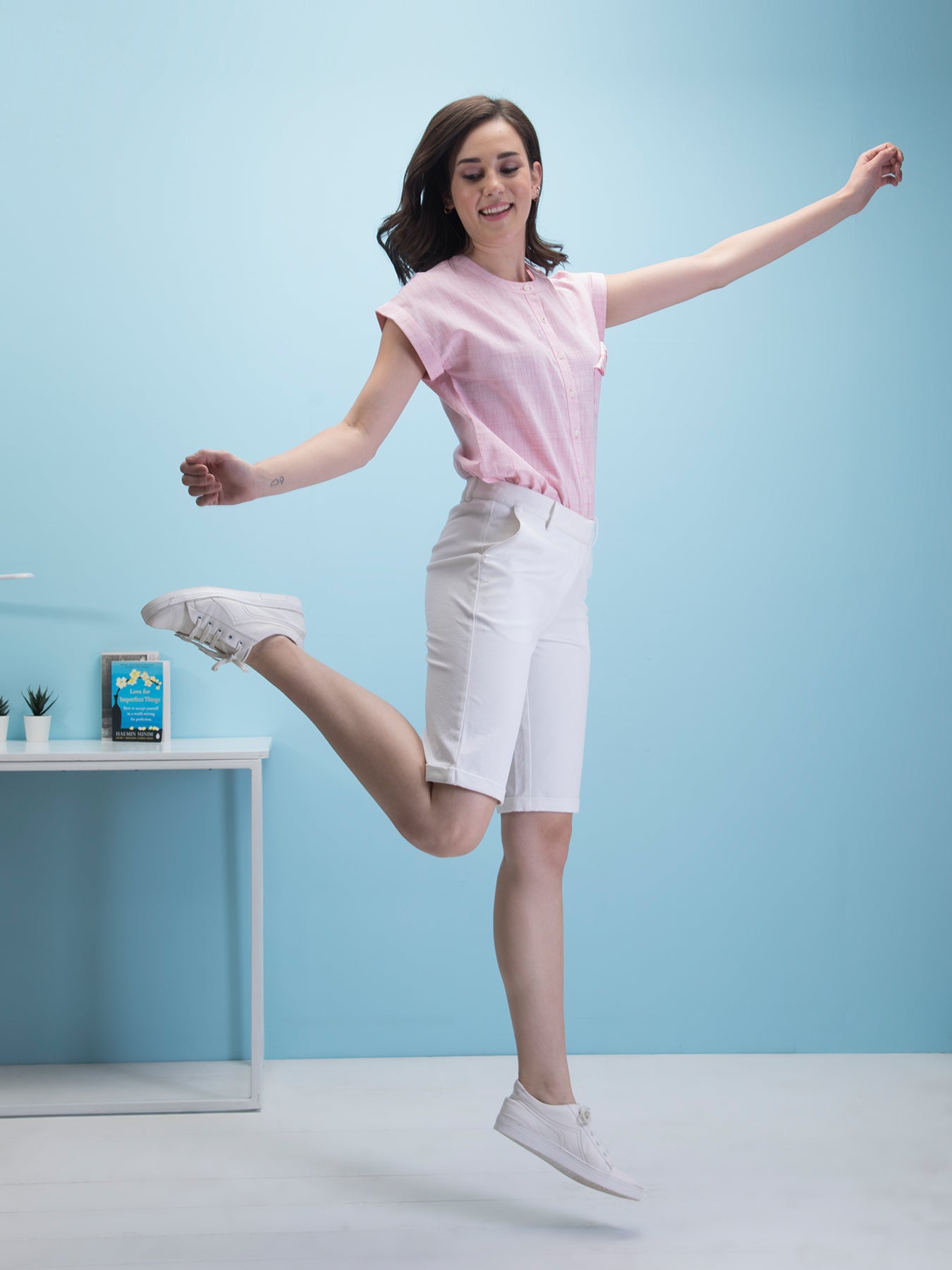 Cotton Above Knee Shorts - White