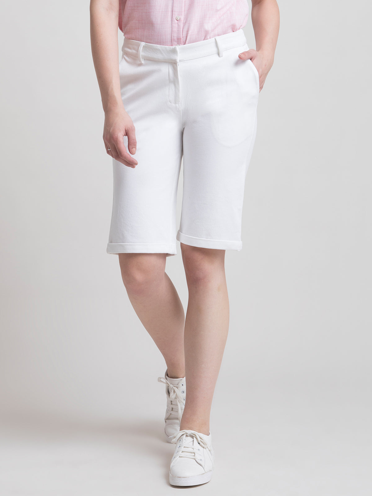 Cotton Above Knee Shorts - White