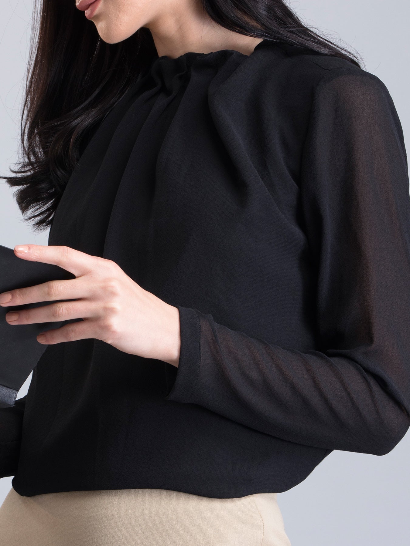High Neck Pleated Top - Black| Formal Tops