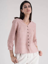 Cotton Button Detail Top - Pink