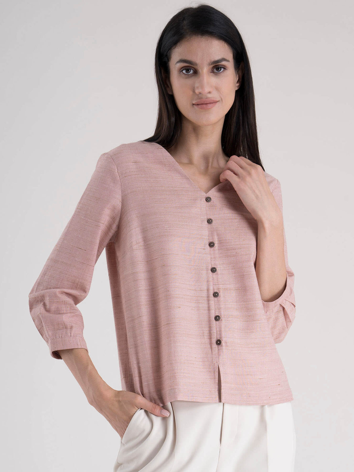 Cotton Button Detail Top - Pink